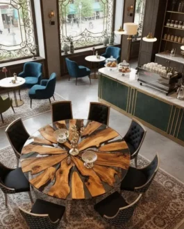 Round Clear Epoxy Resin Wood Coffee Table | Unique Handmade Modern Furniture