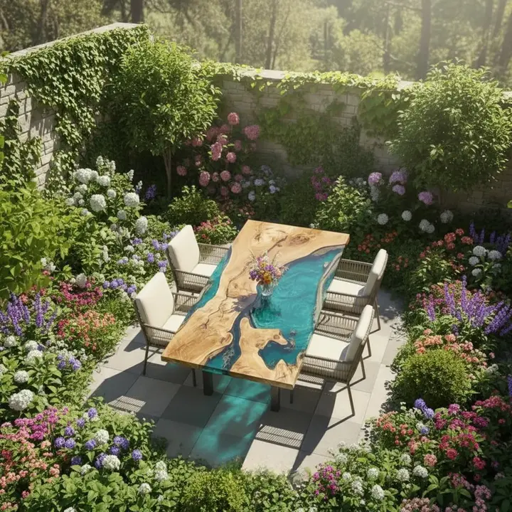 Green Epoxy River Dining Table | Live Edge Solid Wood, Custom Resin Art - Image 2