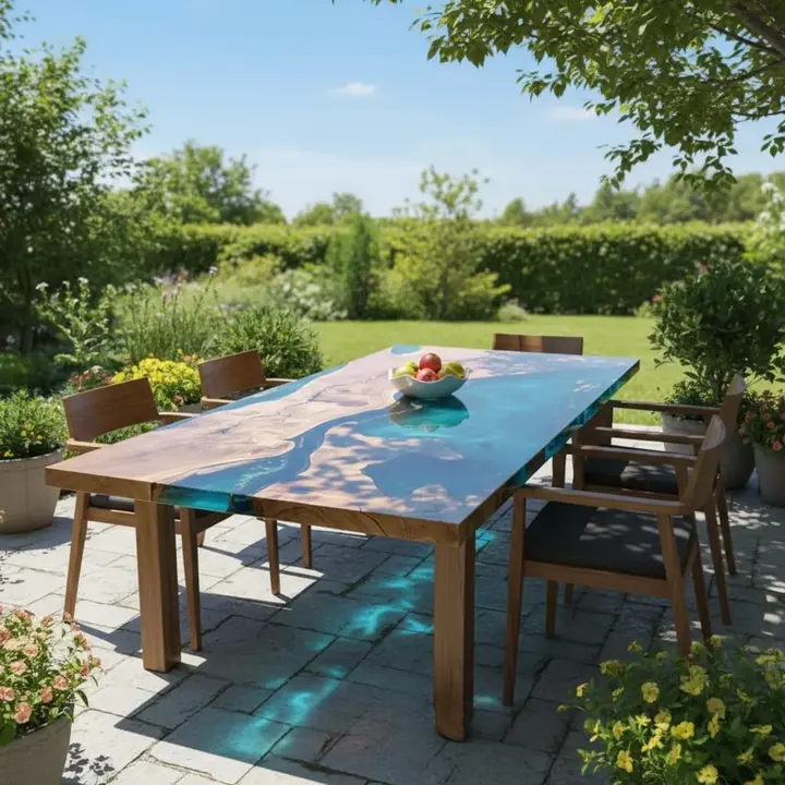 Green Epoxy River Dining Table | Live Edge Solid Wood, Custom Resin Art - Image 3