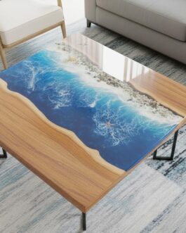 Square Ocean Blue Epoxy Table | Handcrafted Resin Art Coffee Table