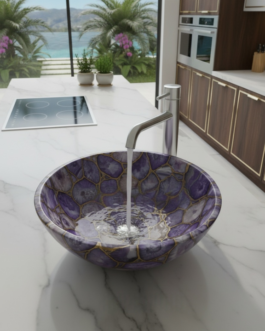 Handcrafted Purple Agate Stone Vessel Sink | Premium Gemstone Wash Basin