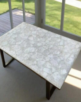 Elegant White Crystal Quartz Table Top | Artisan Crafted Luxury Furniture