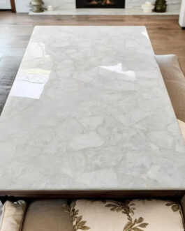 Elegant White Crystal Quartz Table Top | Artisan Crafted Luxury Furniture