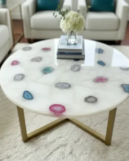 Luxury Round Quartz Table Top | Handmade Natural Stone Furniture