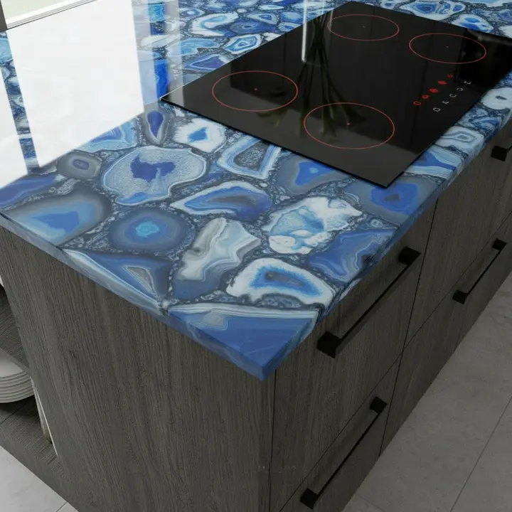 Natural Blue Agate Gemstone Countertop Slab | Handcrafted Kitchen & Bathroom Surface - Image 5