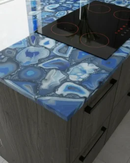 Natural Blue Agate Gemstone Countertop Slab | Handcrafted Kitchen & Bathroom Surface