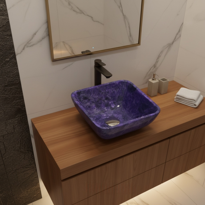Luxury Amethyst Stone Bathroom Sink | Natural Purple Gemstone Basin
