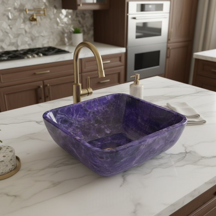 Luxury Amethyst Stone Bathroom Sink | Natural Purple Gemstone Basin - Image 3