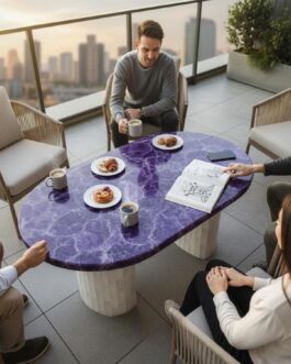 Handcrafted Amethyst Oval Coffee Table | Natural Gemstone Stone Arts