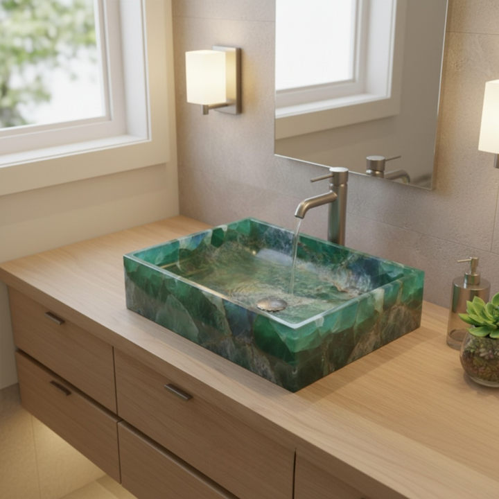 Luxury Fluorite Stone Sink | Natural Gemstone Bathroom & Kitchen Basin