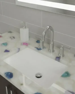 Premium White Quartz & Blue Crystal Countertop | Handcrafted Luxury Stone