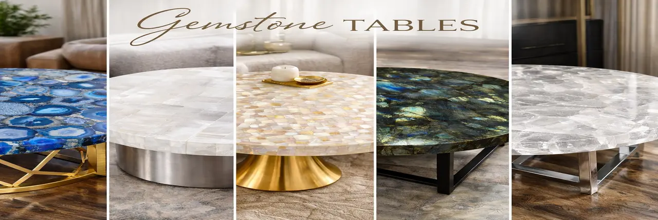 Buy luxury gemstone tables online USA handcrafted quartz table