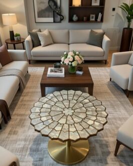 Mother of Pearl Accent Table | Handmade Shell Inlay Luxury Decor