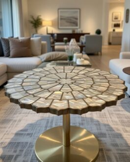 Mother of Pearl Accent Table | Handmade Shell Inlay Luxury Decor