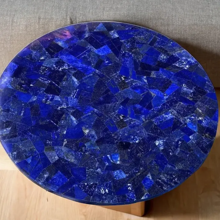 Lapis Lazuli Inlay Table | Semi-Precious Blue Stone Furniture - Image 2