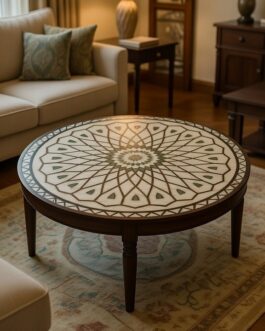 Handcrafted Mother of Pearl Stone Table | Designer Inlay Furniture
