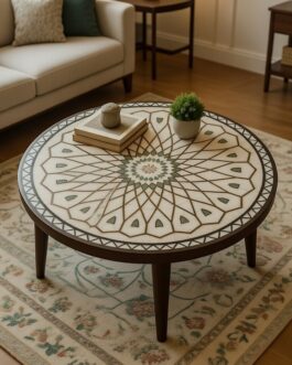 Handcrafted Mother of Pearl Stone Table | Designer Inlay Furniture