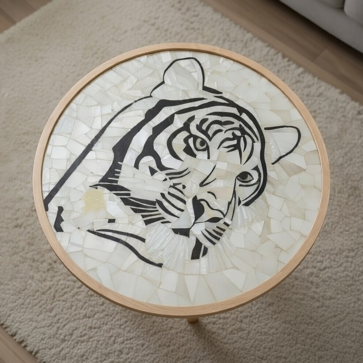 Elegant Mother of Pearl Inlay Table | Luxury Tiger Art Handmade Stone Furniture - Image 3