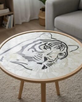 Elegant Mother of Pearl Inlay Table | Luxury Tiger Art Handmade Stone Furniture