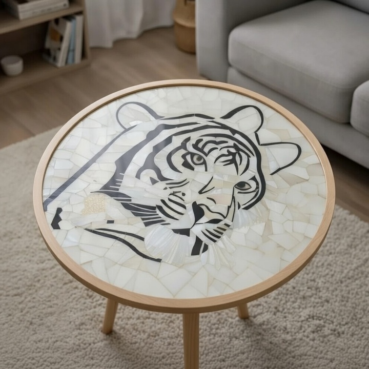 Premium shell inlay tiger table handcrafted luxury décor
