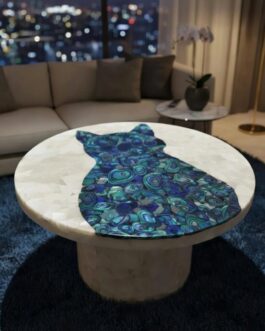 Mother of Pearl Shell Inlay Table | Handmade Luxury Cat Art Interior Furniture