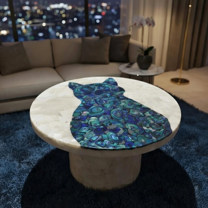 Handmade luxury Mother of Pearl cat art table