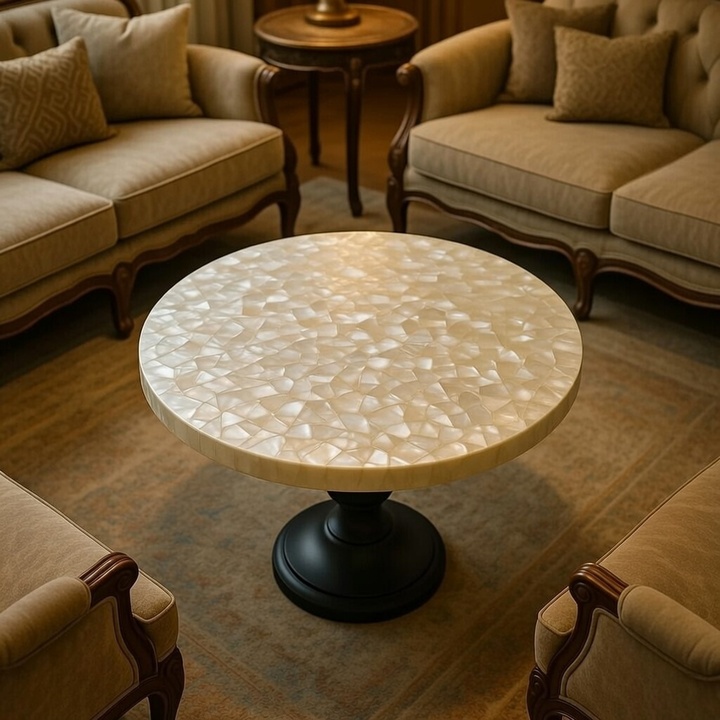 Luxury Mother of Pearl inlay table handmade shell furniture USA