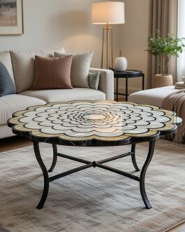 Artisan Mother of Pearl Stone Table | Luxury Inlay Furniture Piece