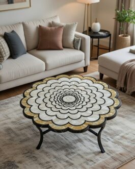 Artisan Mother of Pearl Stone Table | Luxury Inlay Furniture Piece