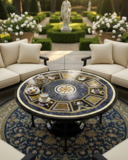 Blue Lapis Lazuli Stone Table Semi Precious Inlay Art | Premium Decorative Furniture