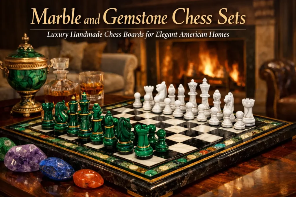 Marble and Gemstone Chess Sets: Luxury Handmade Chess Boards for Elegant American Homes