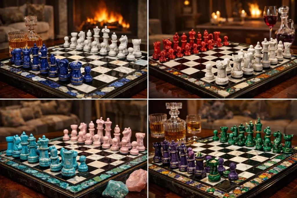 Marble and Gemstone Chess Sets: Luxury Handmade Chess Boards for Elegant American Homes