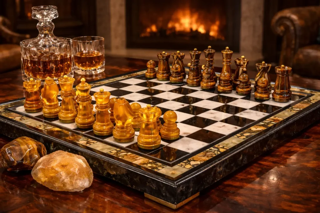 Marble and Gemstone Chess Sets Luxury Handmade Chess Boards for Elegant American Homes