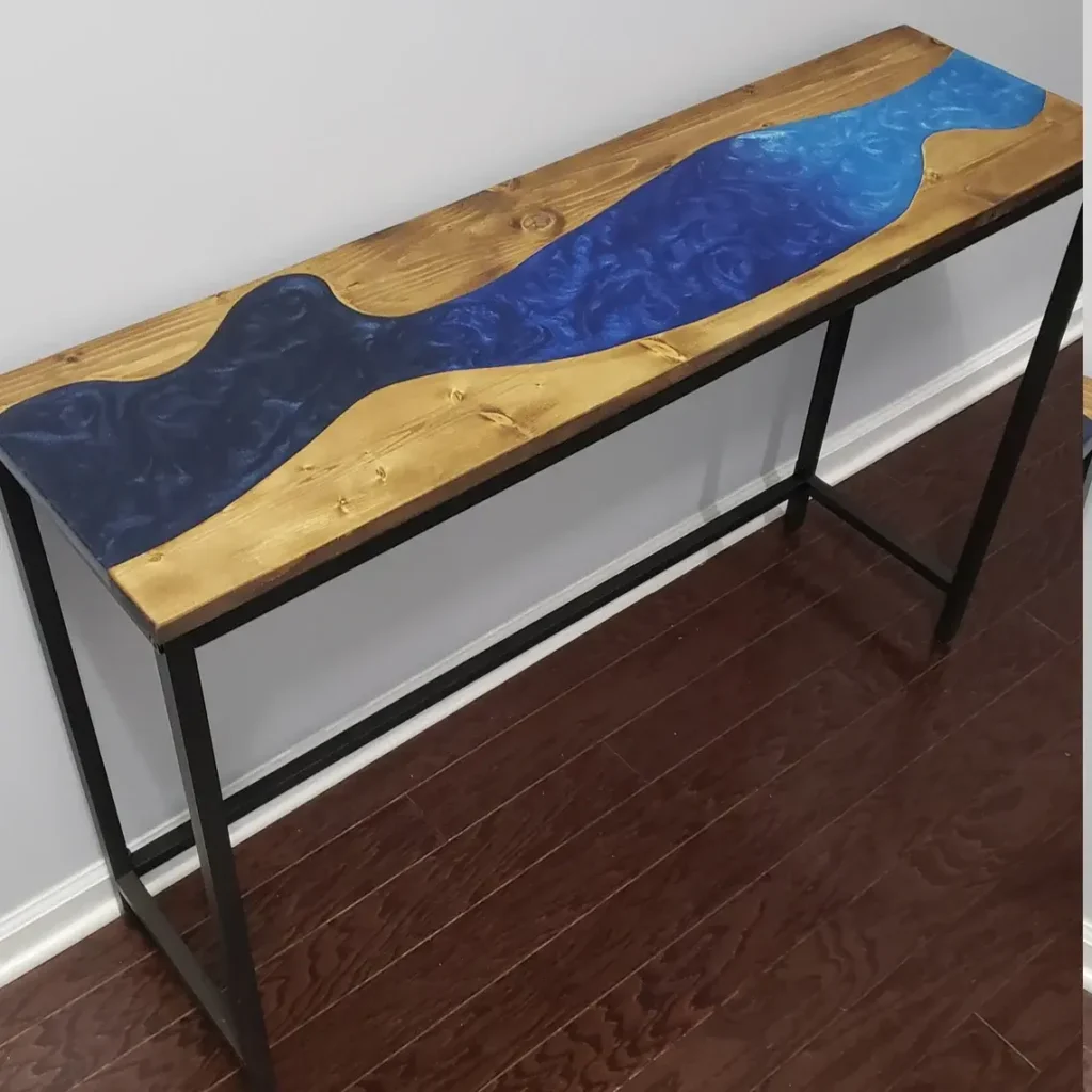 Custom live edge epoxy console table for entryway décor in modern American homes