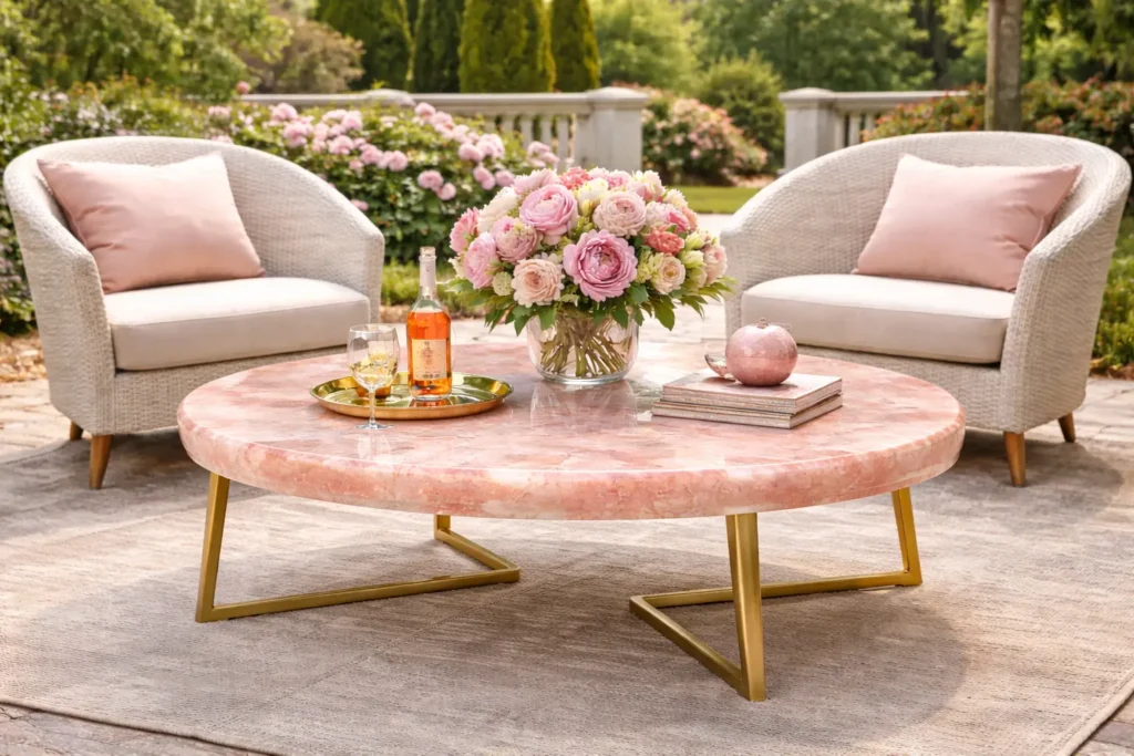 Luxury rose quartz furniture and décor styling inspiration for modern interiors