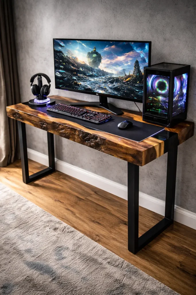 Handmade luxury epoxy resin console table craftsmanship detail