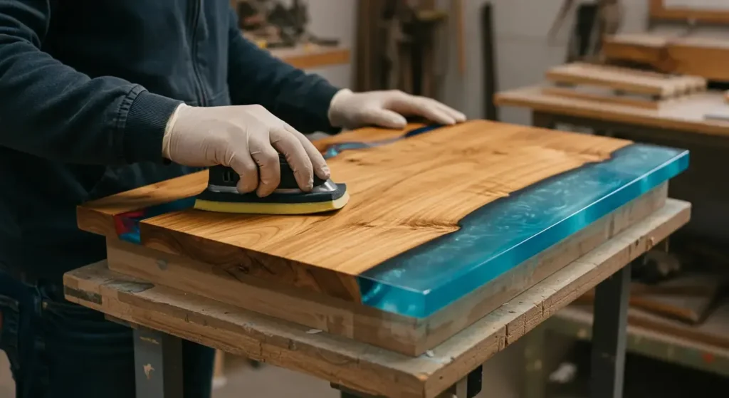 Beginner sanding and polishing process for epoxy resin table finish