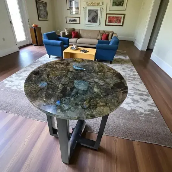Natural labradorite gemstone table with polished luxury finish