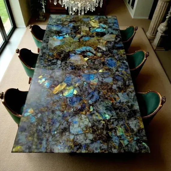 Luxury labradorite table design for premium living room interior